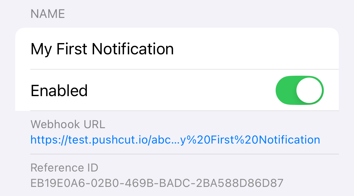 A new notification definition showing a Reference ID